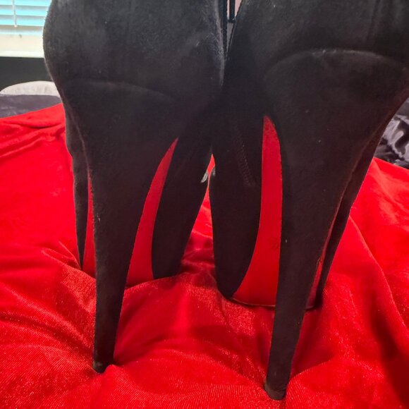 CHRISTIAN LOUBOUTIN BLACK SUEDE PLATFORM HEELS ANKLE BOOTS BOOTIES - Picture 3 of 15